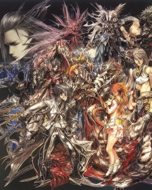 Image similar to conceptual art from from final fantasy by master artist yoshitaka amano, masterpiece w 1 0 2 4