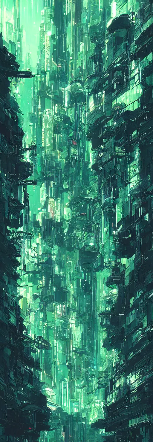 Image similar to reflective waves, cyberpunk texture, green coloring, by studio ghibli and greg rutkowski