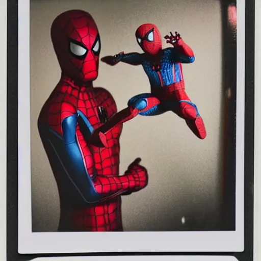 Image similar to a single iron man and spider - man hybrid, dslr, polaroid