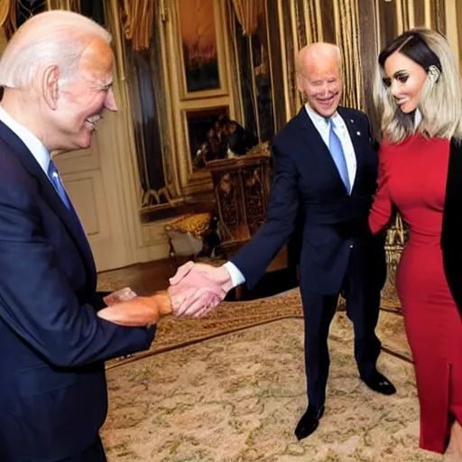 Image similar to Joe Biden and Kim Kardashian shaking hands