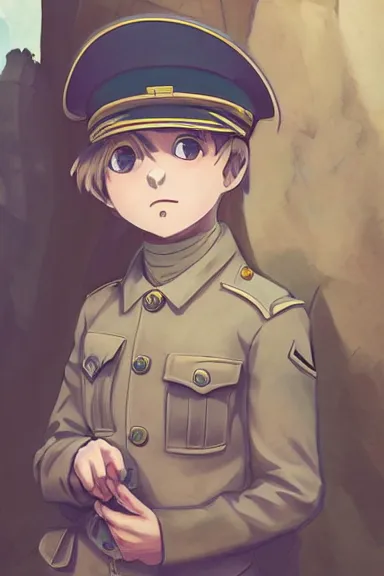 Image similar to beautiful little boy in nazi male uniform. made in abyss art style, sharps focus, pose, cute detailed artwork, anatomically correct, ilya kuvshinov, reflection, perfect composition, mobile wallpaper, digital art, detailed anime soft face, symmetrical face, western comic, illustration, realistic, smooth, nazi chic, lois van baarle, soft details