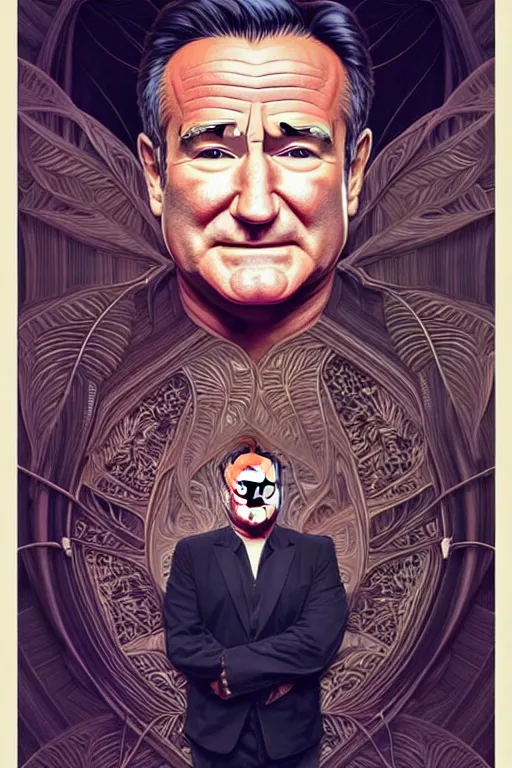 Image similar to robin williams portrait inspired by fast and furious, art deco, fantasy, intricate art deco leaf designs, elegant, highly detailed fractals, sharp focus, art by artgerm and beeple and greg rutkowski and wlop