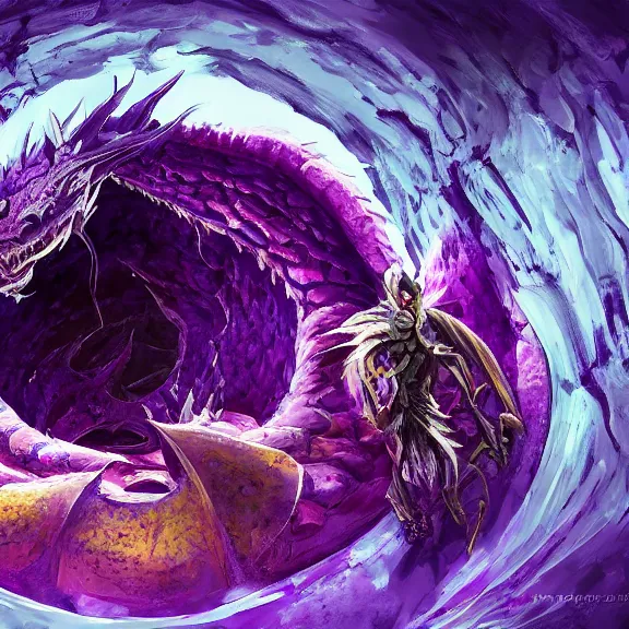 Prompt: inside a dragon's cavernous stomach, the walls purple, acid pooling inside, food pov, micro pov, prey pov, vore, dragon vore, digital art, pov furry art, anthro art, furry, warframe art, high quality, 8k 3D realistic, macro art, micro art, dragon art, Furaffinity, Deviantart, Eka's Portal, G6