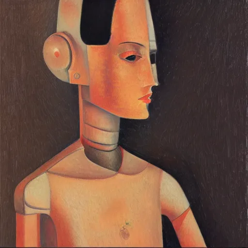 Image similar to portrait of a robot by amadeo modigliani in the style of greg rutkowski