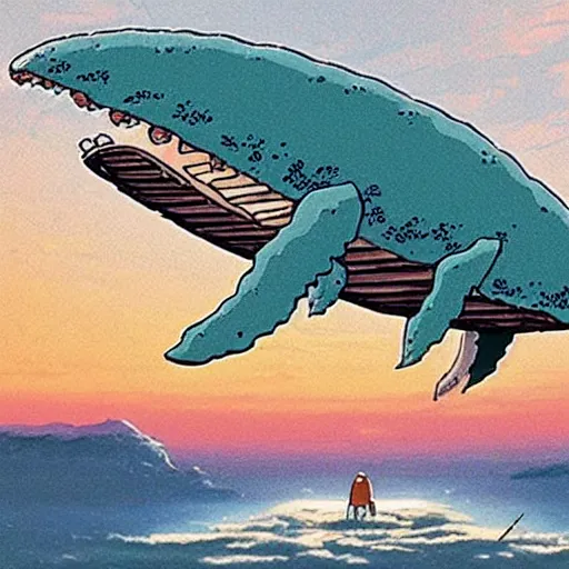 Prompt: huge space whale, Miyazaki style, Studio Ghibli