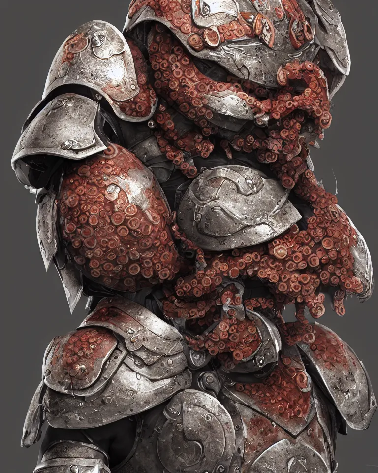 Prompt: portrait of single warrior in octopus armour, character design, designed in blender, 4 k hd, octane render, coloured, intricate, detailed