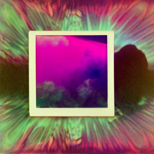 Image similar to polaroid of a beautiful mineral in a dream, collage, reflection, double exposure, gradient, pareidolia, chromatic aberration, cinematographic