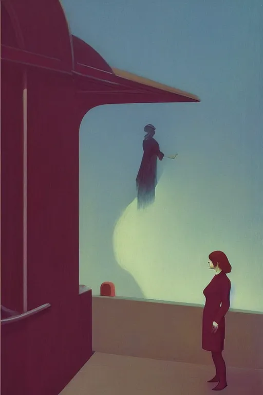 Image similar to woman put the train through her head Edward Hopper and James Gilleard, Zdzislaw Beksisnski, higly detailed