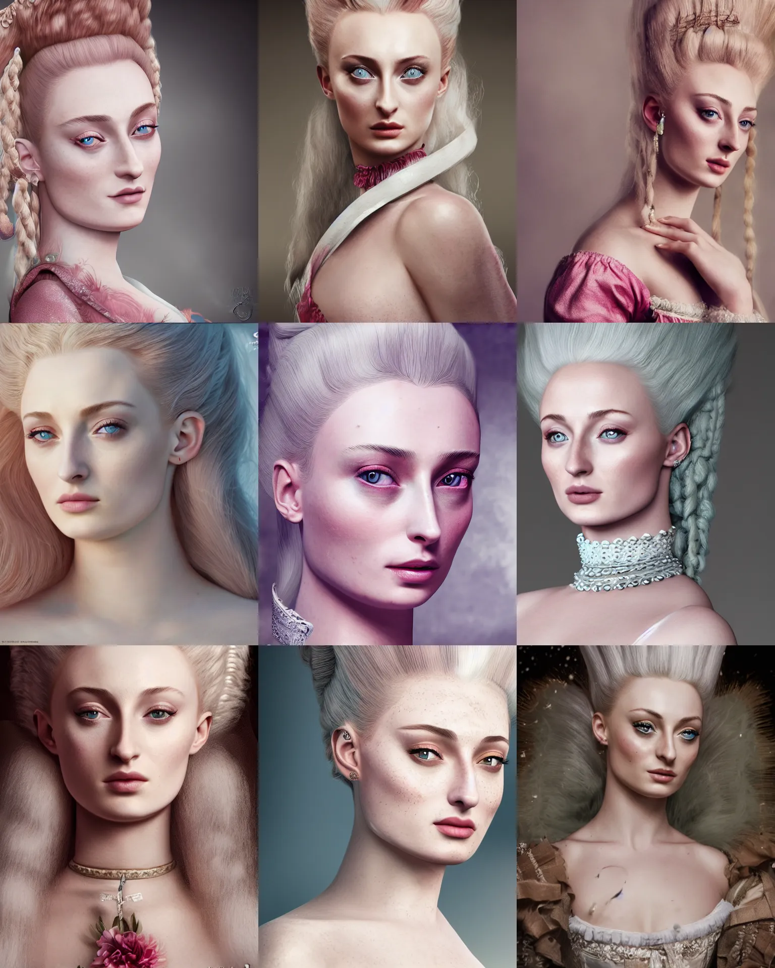 Sophie turner as Marie Antoinette, clear makeup, clean | Diffusion | OpenArt