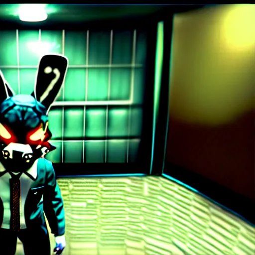 Prompt: screenshot from the pc game payday 2 ( max settings ) demonstrating the fursuit unlock