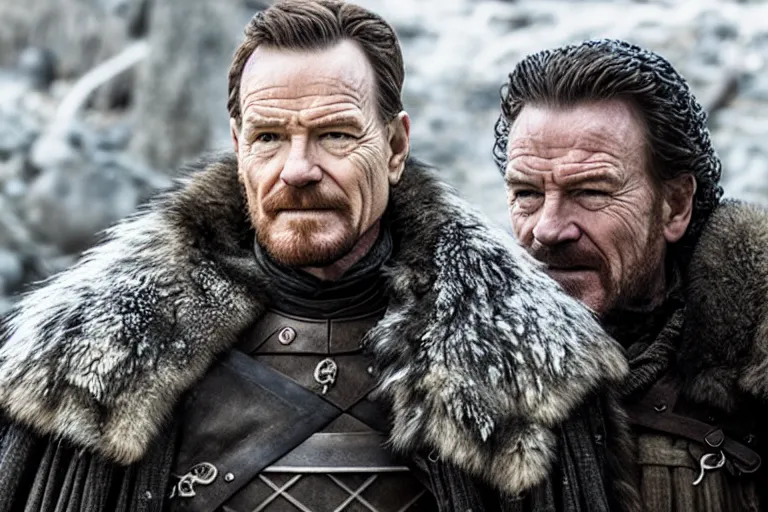 Image similar to promotional image of Bryan Cranston as a Stark soldier in Game of Thrones Season 3 (2013), detailed face, movie still, promotional image, imax 70 mm footage