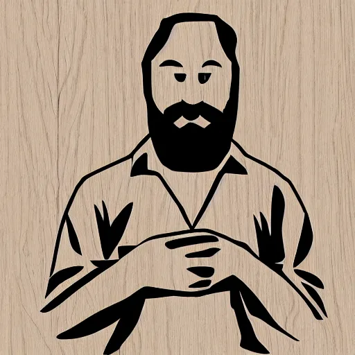 Prompt: bearded man makes bowl on lathe, woodworking, vector art