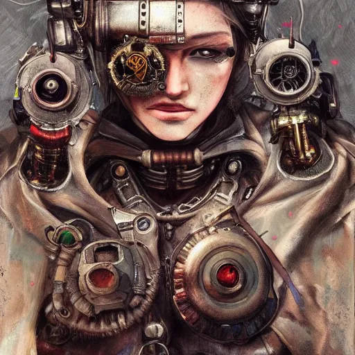 Image similar to portrait painting of a steampunk cyborg mma fighter, transhumanism, ultra realistic, concept art, studio ghibli, intricate details, eerie highly detailed