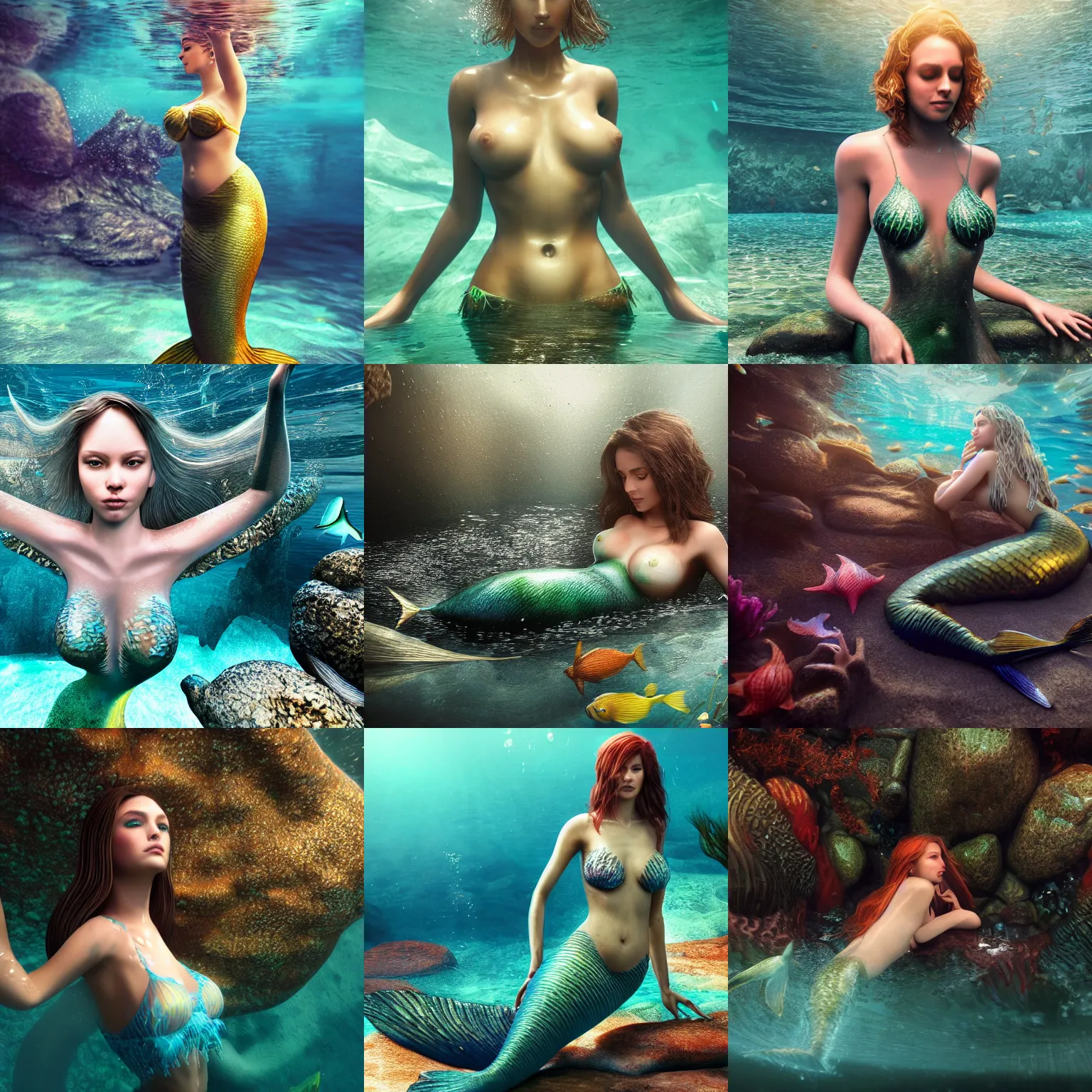 Prompt: a full body portrait of reallife Fine mermaid , under the water. ultrarealism, high details, cinematic, 8k resolution, beautiful detailed, insanely intricate details, artstation trending, octane render, unreal engine