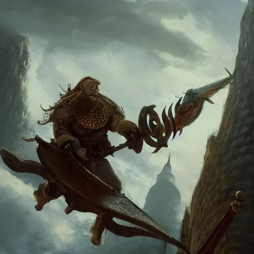 Image similar to a viking man flies aboard a dragon over the white house, in his hands he holds the severed head of donald trump, highly detailed, concept art, art by wlop and artgerm and greg rutkowski, masterpiece, trending on artstation 8 k