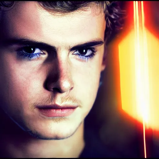 Image similar to anakin skywalker, hayden christensen, star wars, 4k, highly detailed face, professional photography, cinematic, film, low lighting, portrait,