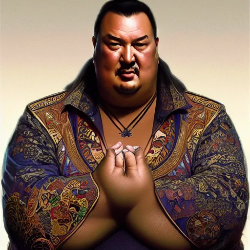 Image similar to Big Chungus Obese Steven Seagal, fantasy, intricate, elegant, highly detailed, digital painting, artstation, concept art, matte, sharp focus, illustration, art by Artgerm and Greg Rutkowski and Alphonse Mucha