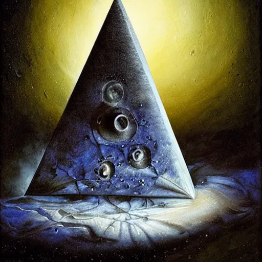 Prompt: rotten moon, airbrush, watercolor, dripping paint, dichromatism, extradimensional, hyperpyramid, klein bottle, by h. r. giger, by john constable, by laurie lipton, by tony diterlizzi, by wlop