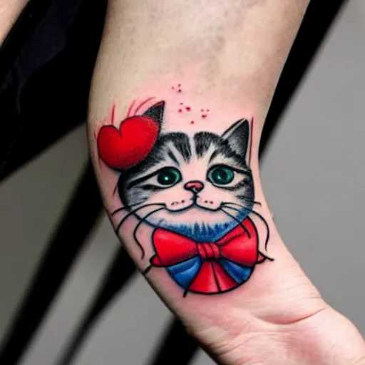 Image similar to adorable cat dressed as a clown tattoo design