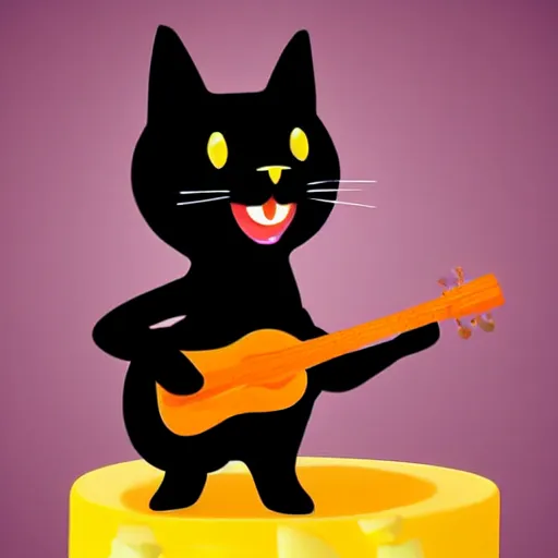 Prompt: A Hyperealistic black Cat with a body made out of cheese playing guitar.