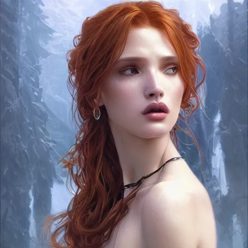 Image similar to ultra realistic illustration, bella thorne as ranni from elden ring, intricate, elegant, highly detailed, digital painting, artstation, concept art, smooth, sharp focus, illustration, art by artgerm and greg rutkowski and alphonse mucha