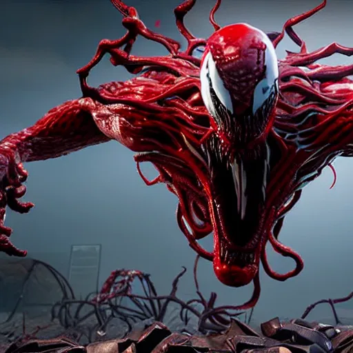 Prompt: Carnage (Venom 2018) in Fortnite, screenshot