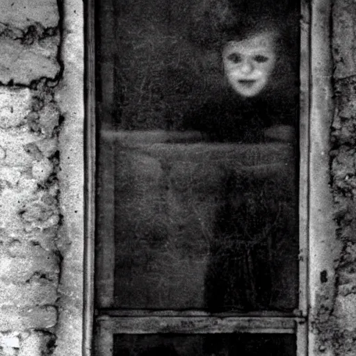 Image similar to creepy child standing behind a window of an old villa. 1 9 2 0 s black and white photo. wide shot. eerie, foggy.