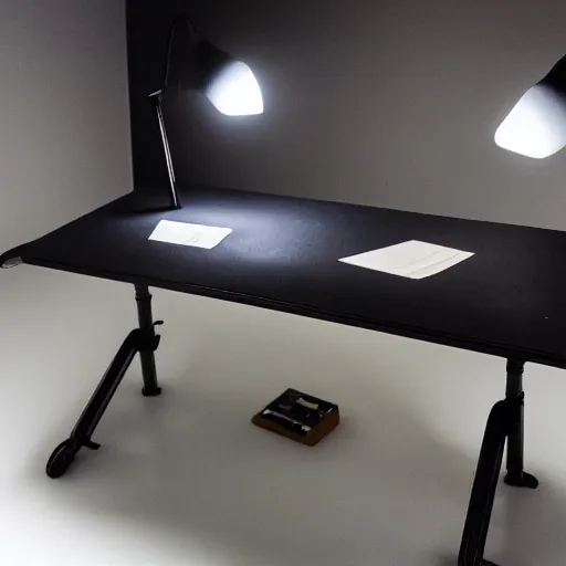 Prompt: a desk made out of thunder clouds, studio lighting, very detailed, high quality photo