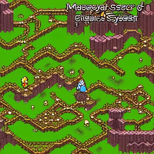 Image similar to isometric jrpg snes video game, magical ancient misty forest map, in the style of chrono trigger and the legend of zelda, detailed hd screenshot