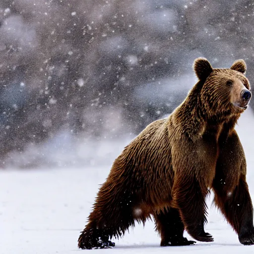 Prompt: Award Winning Nature photo Brown Bear Mothers Rabbits in snow in the mexican desert