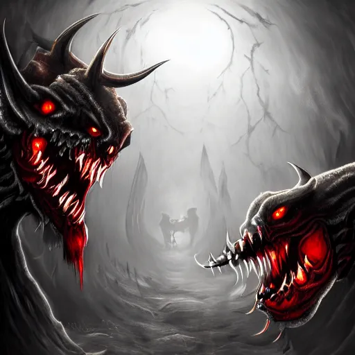 Image similar to Two demons fight each other in hell , dark gothic style, artwork, 4k