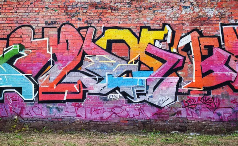 Image similar to a brick wall with graffiti with the letters b i t c h