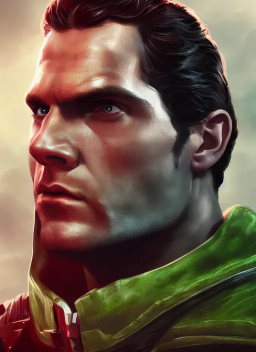 Image similar to An epic fantasy comic book style portrait painting of Henry Cavill as ‘Martian Manhunter’, Unreal 5, DAZ, hyperrealistic, octane render, cosplay, RPG portrait, dynamic lighting