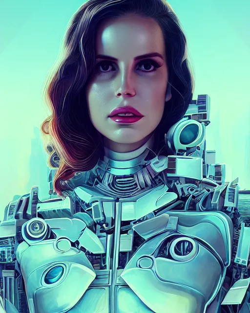 Image similar to portrait of lana del rey as a cyborg. intricate abstract. intricate artwork. by tooth wu, wlop, beeple, dan mumford. octane render, trending on artstation, greg rutkowski very coherent symmetrical artwork. cinematic, hyper realism, high detail, octane render, 8 k, iridescent accents