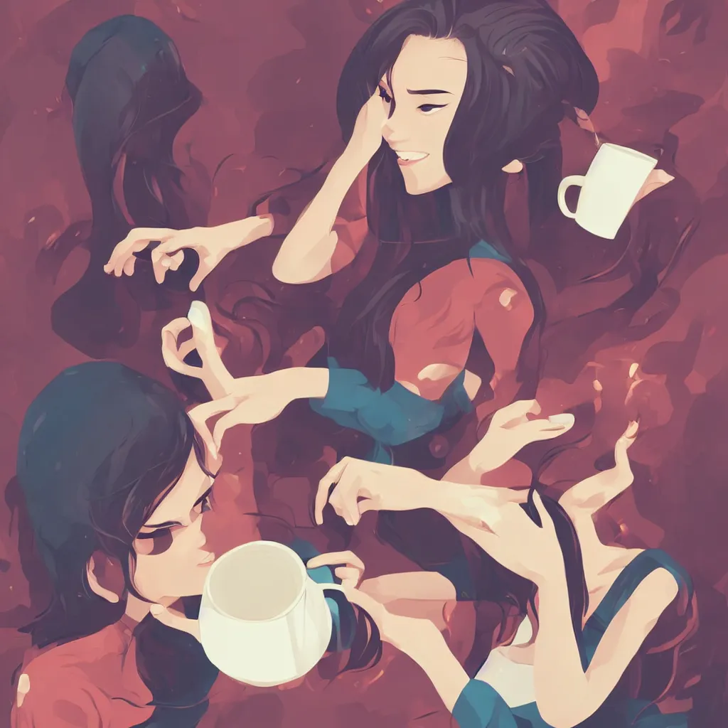 Image similar to young woman drinking coffee, clean cel shaded vector art. shutterstock. behance hd by lois van baarle, artgerm, helen huang, by makoto shinkai and ilya kuvshinov, rossdraws, illustration