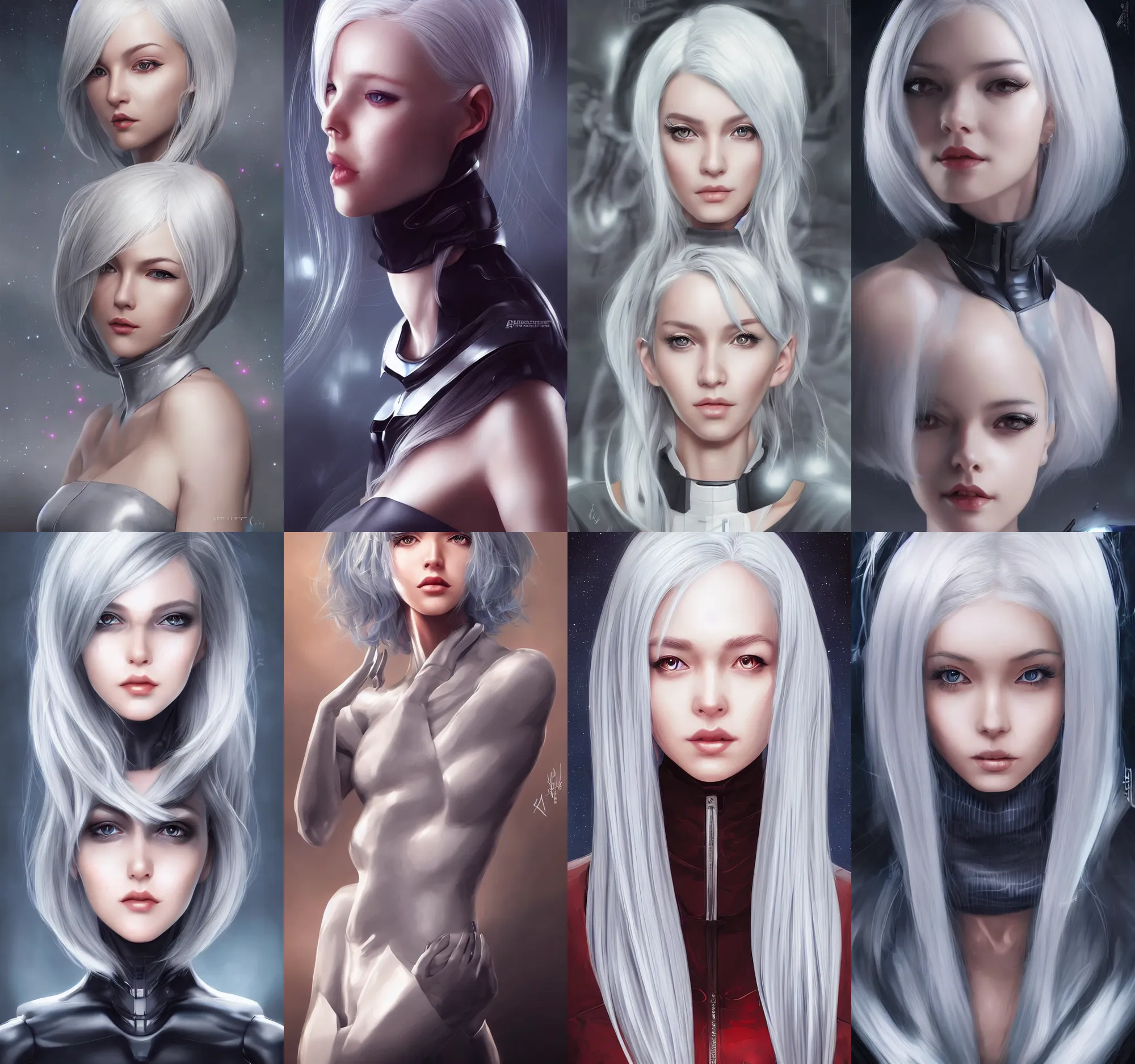 Prompt: a portrait of one scientist android girl with silver hair by artgerm and wlop