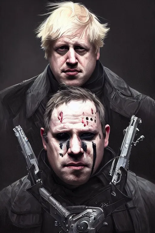 Prompt: Boris Johnson as Punisher, portrait, insanely detailed, digital painting, artstation, concept art, smooth, sharp focus, illustration, cinematic lighting, art by artgerm and greg rutkowski and alphonse mucha