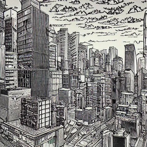 Image similar to a city by q hayashida, highly detailed, cityscape