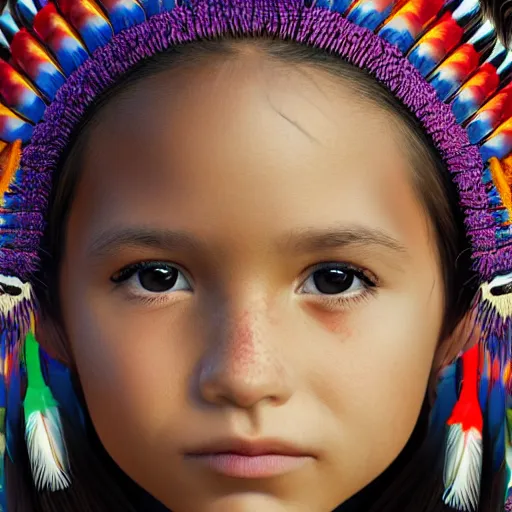 Image similar to portrait of native american 7-year-old girl with head dress in the style of artgerm, wlop, digital art, close-up, insanly detailed