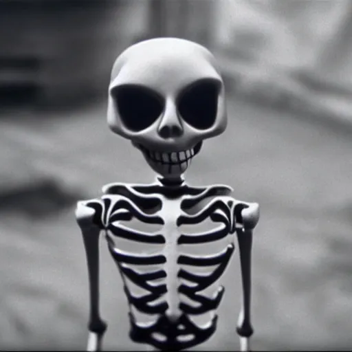 Prompt: a dancing skeleton, 9 0's film