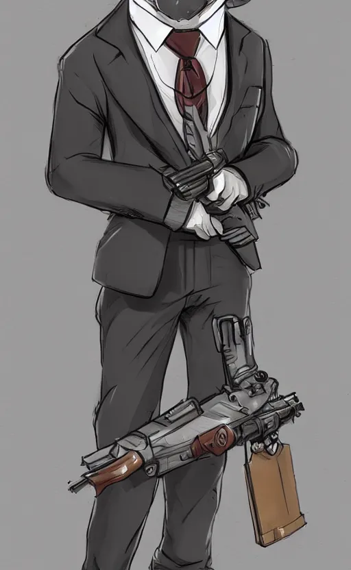 Image similar to rabbit as a hitman, suit and tie, with silenced gun, dynamic lighting, fantasy concept art, trending on art station, stunning visuals, creative, cinematic, ultra detailed, comic strip style