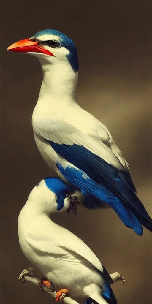 Image similar to highly detailed beautiful photography of birds, sharp focus, dramatic, dynamic, lighting, elegant, blue background, harmony, beauty, masterpiece, by roberto ferri