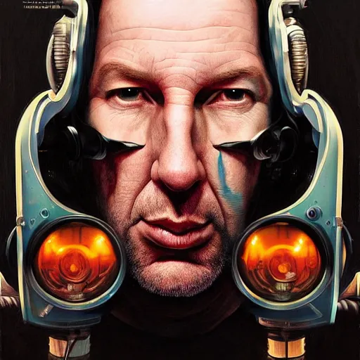 Image similar to Biopunk portrait of Hans Zimmer, Pixar style, by Tristan Eaton Stanley Artgerm and Tom Bagshaw.