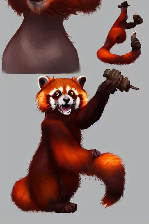 Prompt: anthropomorphic muscled red panda mage, Artstation