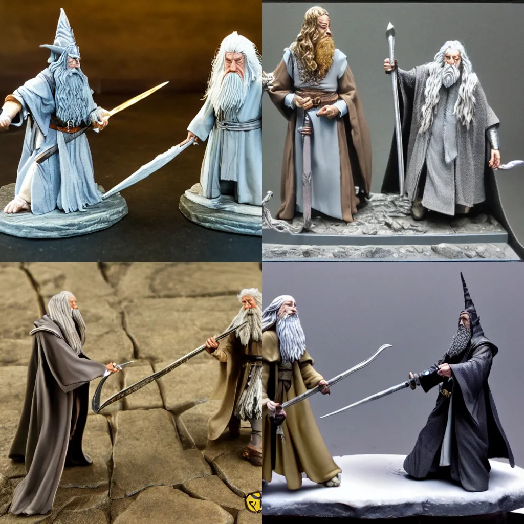 Prompt: Epic wizard battle between Gandalf And Dumbledore. Highly Detailed. Wide Shot. 35mm