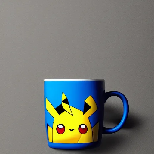 Prompt: pikachu-print mug, advertising photography