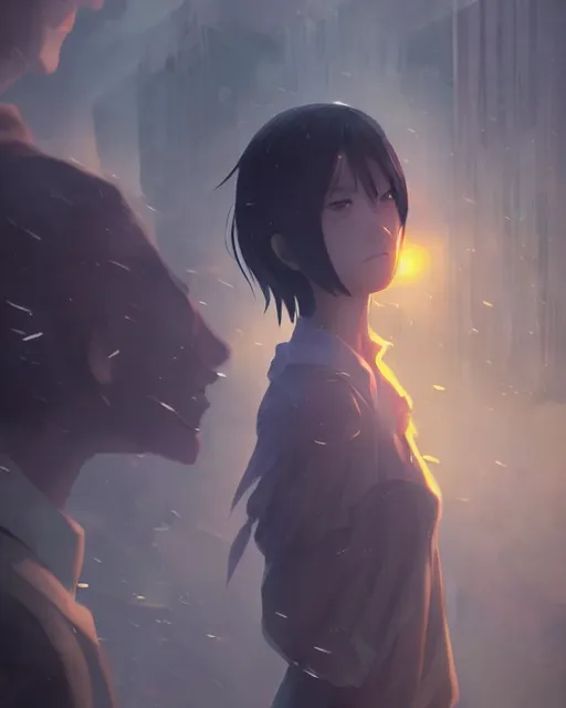 Image similar to ghostly vertical figures in dark smoke, scenic full shot, ambient lighting, detailed face, by makoto shinkai, stanley artgerm lau, wlop, rossdraws, no people