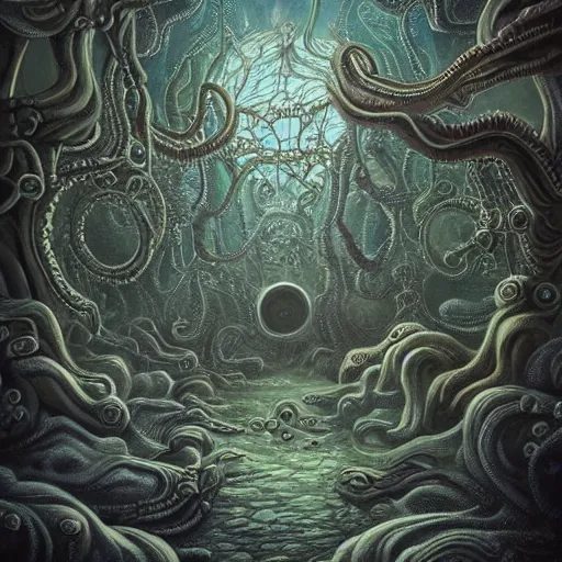 Prompt: lovecraftian mindscape, odd realms, detailed, alien planet