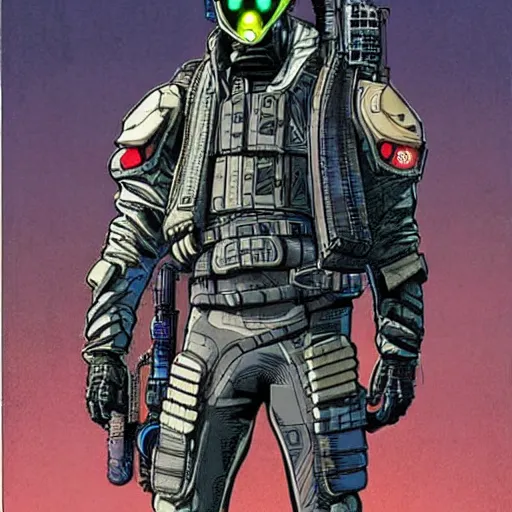 Image similar to Ezekiel. Apex legends cyberpunk spy in stealthsuit. Concept art by James Gurney and Mœbius.