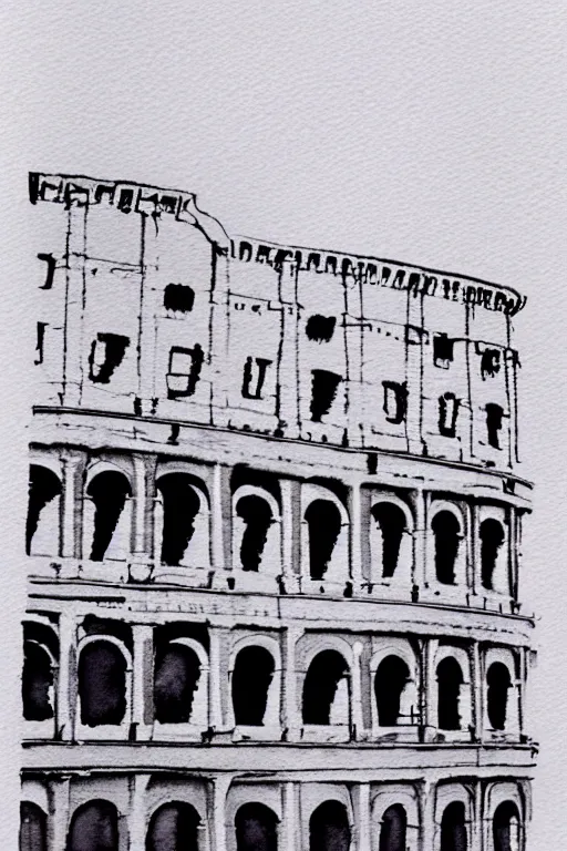 Prompt: minimalist watercolor splash ink art of rome colosseum